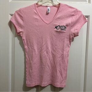 CHEERS BOSTON BAR PINK V-NECK SHORT SLEEVE T-SHIRT 80-90s TV show sz Women Small